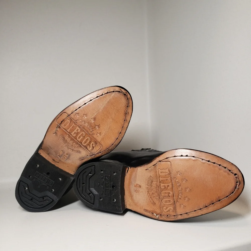 Boys Size 4.5 Boots Charro Boot Black 100% Leather Mariachi Western Diegos Boots